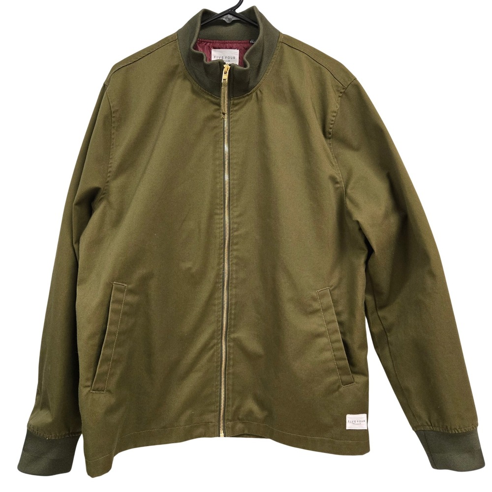 Five Four Zayne Mens Large Olive Green Full‎ Zip Bomber Jacket Gold Hardware L